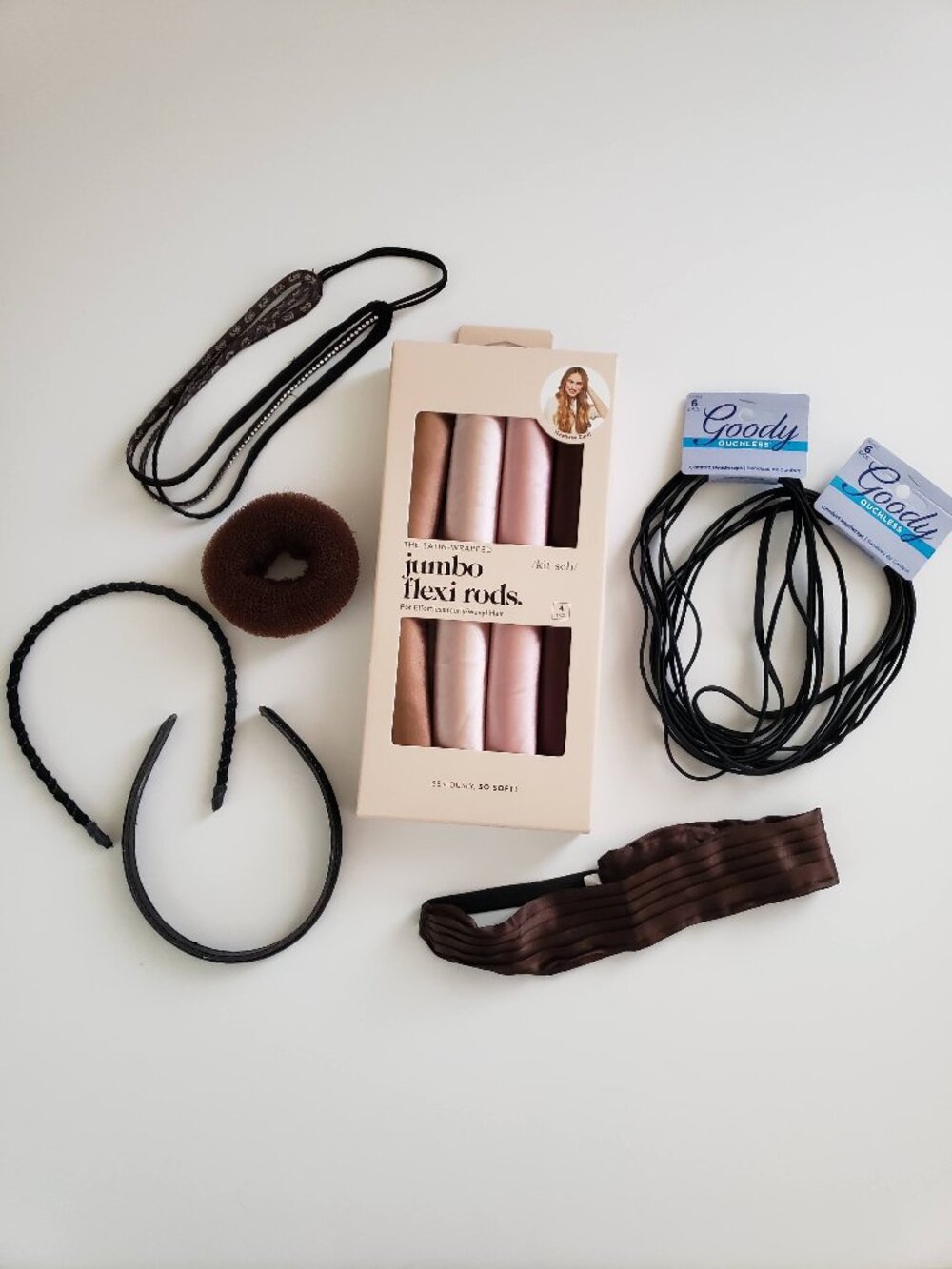 Mega Hair Styling Bundle Heatless Jumbo Flexi Rods Bun Maker Headwraps Headbands